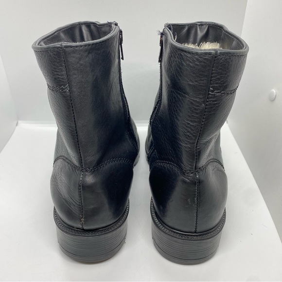 Black Leather Sherpa Lined Lamb’s Wool Boots Side Zipper Made in Canada Size 9E - Picture 4 of 8